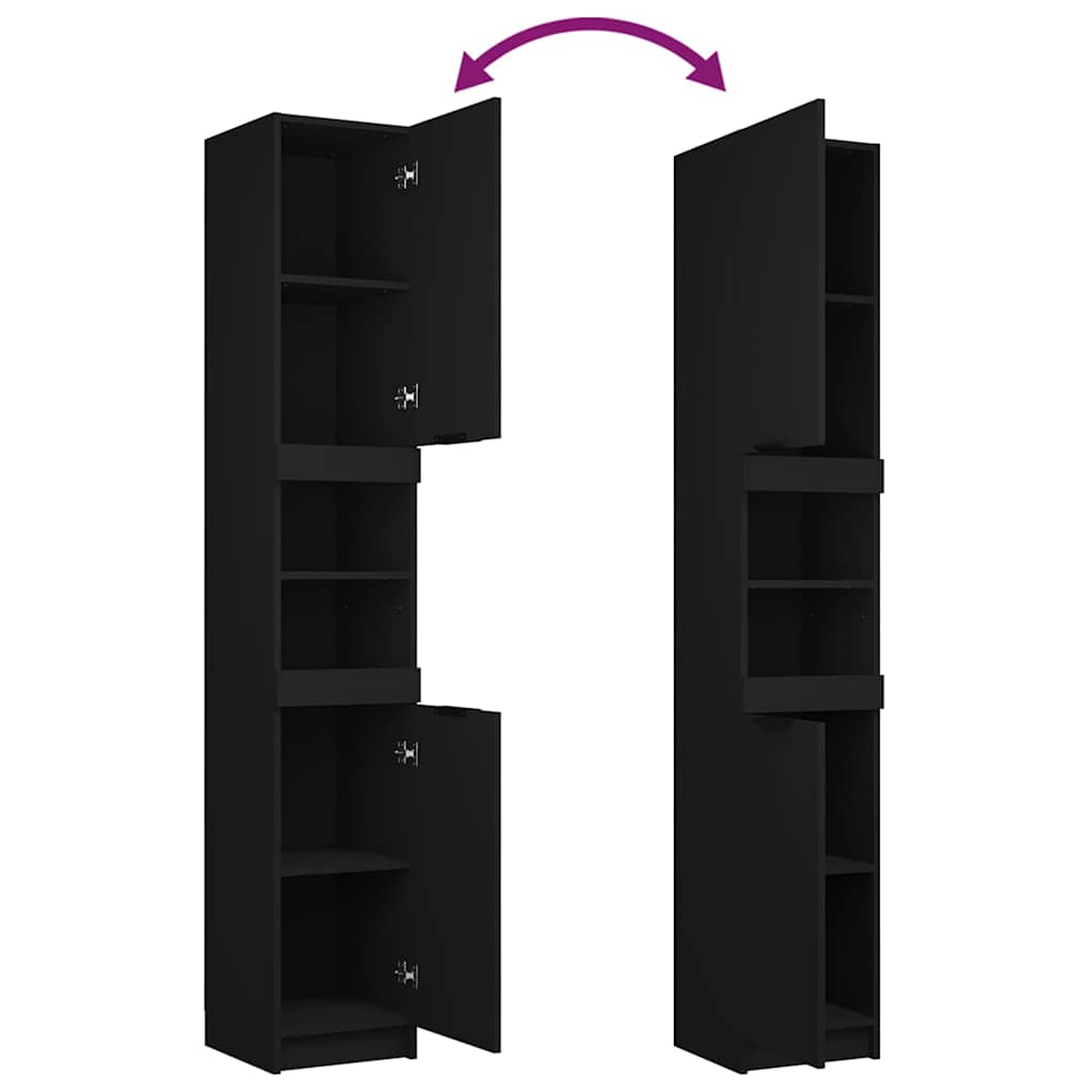4 Piece Bathroom Cabinet Set Black Engineered Wood
