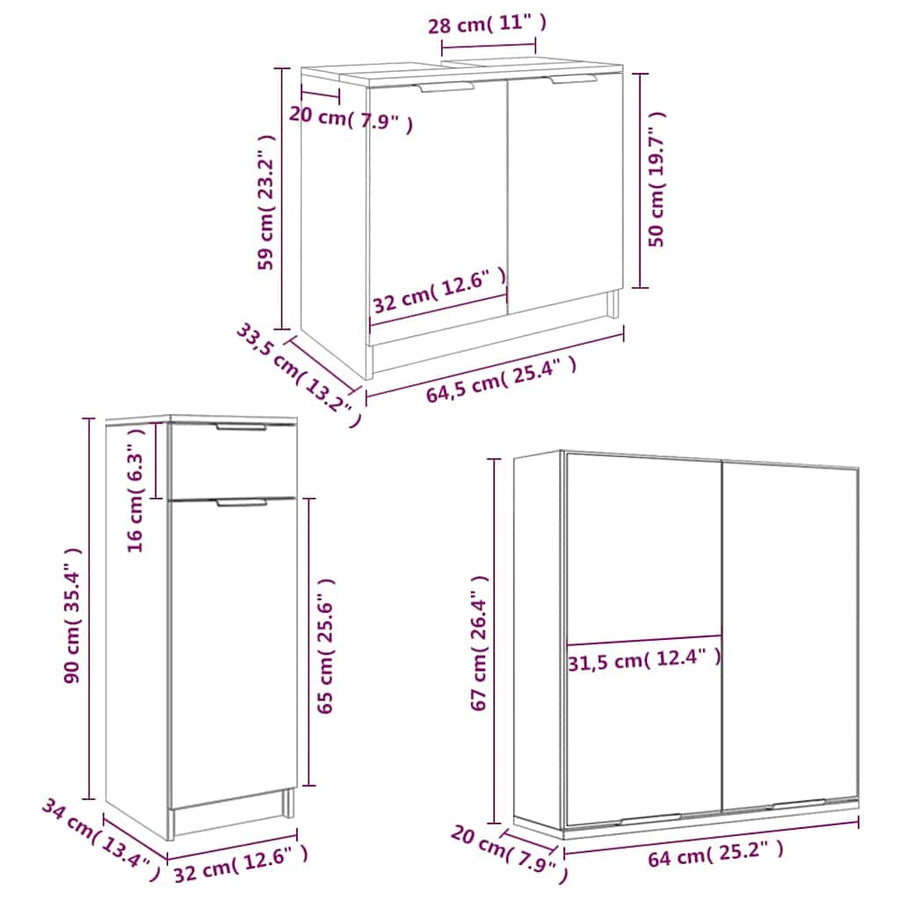 4 Piece Bathroom Cabinet Set Black Engineered Wood