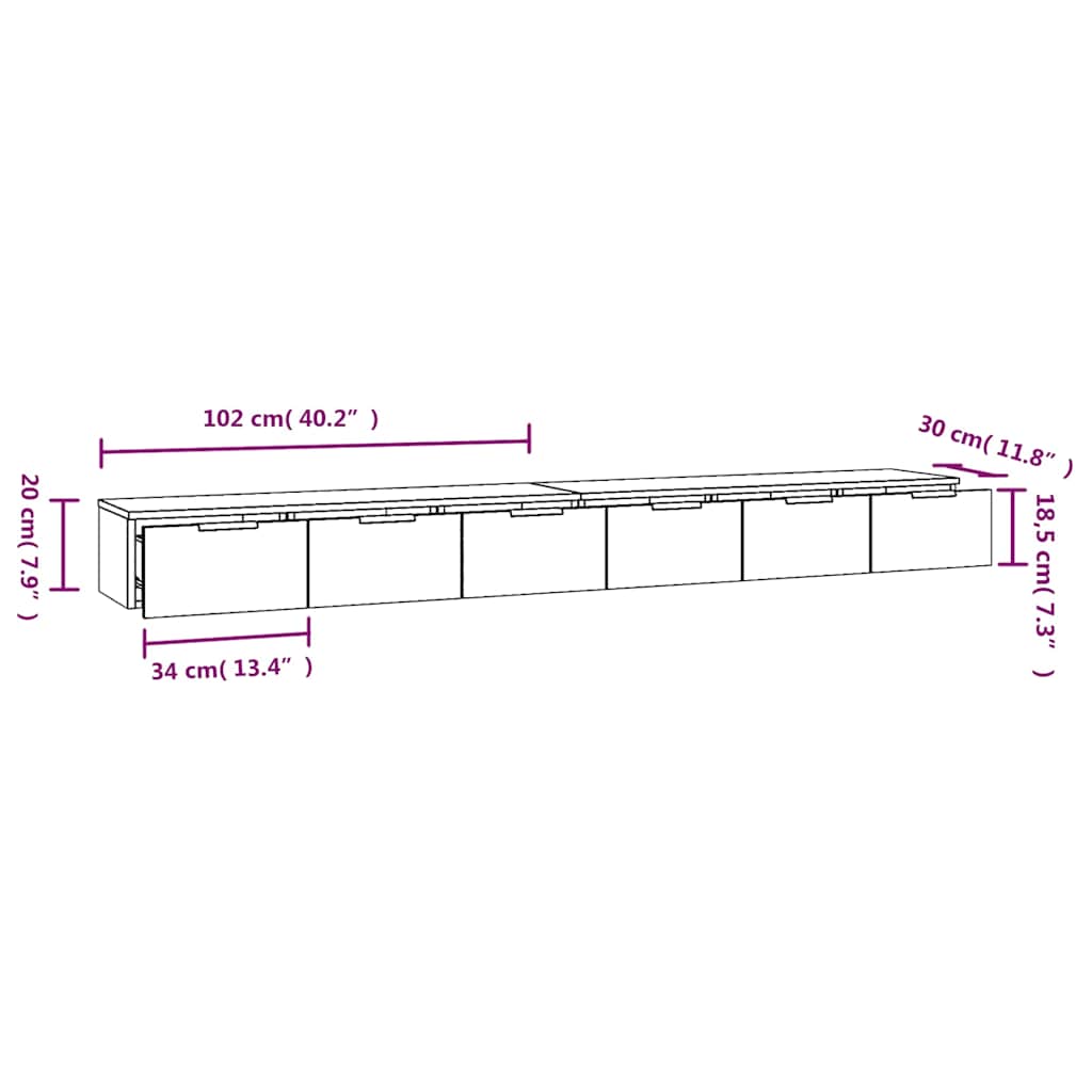 Wall Cabinets 2 pcs Black 102x30x20 cm Engineered Wood