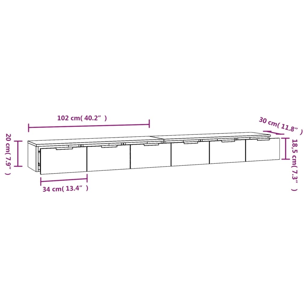 Wall Cabinets 2 pcs High Gloss White 102x30x20 cm Engineered Wood