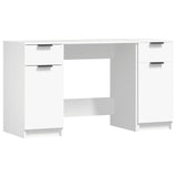 Desk with Side Cabinet White Engineered Wood - Front View