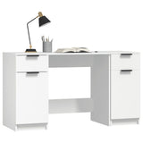Desk with Side Cabinet White Engineered Wood