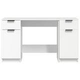 Desk with Side Cabinet White Engineered Wood