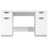 Desk with Side Cabinet White Engineered Wood - Rear View