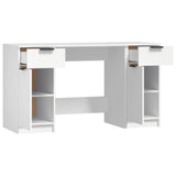 Desk with Side Cabinet White Engineered Wood - Close-Up Angle