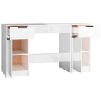 Desk with Side Cabinet High Gloss White Engineered Wood