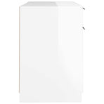 Desk with Side Cabinet High Gloss White Engineered Wood