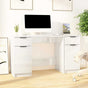 Desk with Side Cabinet High Gloss White Engineered Wood