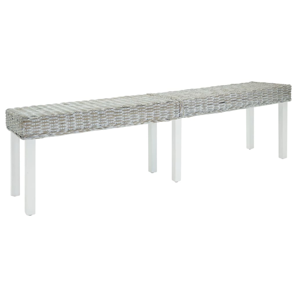 Bench White 160x35x45 cm Natural Kubu Rattan & Solid Wood Mahogany