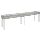 Bench White 160x35x45 cm Natural Kubu Rattan & Solid Wood Mahogany