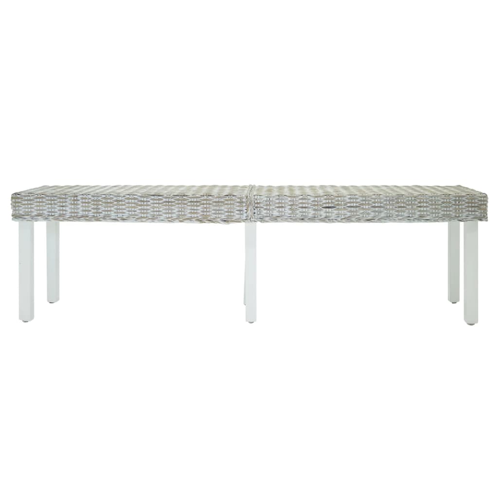 Bench White 160x35x45 cm Natural Kubu Rattan & Solid Wood Mahogany