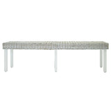 Bench White 160x35x45 cm Natural Kubu Rattan & Solid Wood Mahogany