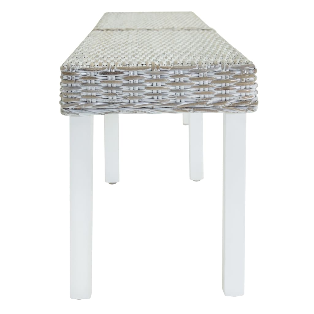 Bench White 160x35x45 cm Natural Kubu Rattan & Solid Wood Mahogany