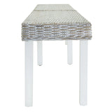 Bench White 160x35x45 cm Natural Kubu Rattan & Solid Wood Mahogany