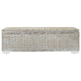 Storage Box White 110 cm Natural Kubu Rattan & Solid Wood Mahogany
