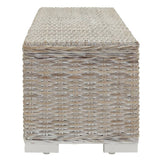 Storage Box White 110 cm Natural Kubu Rattan & Solid Wood Mahogany - Side View