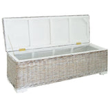 Storage Box White 110 cm Natural Kubu Rattan & Solid Wood Mahogany - Top-Down View