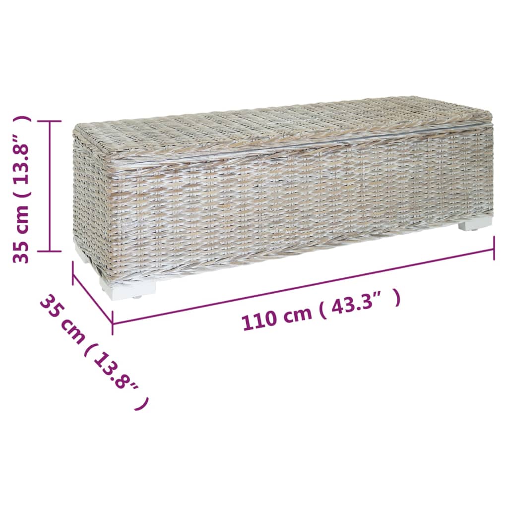 Storage Box White 110 cm Natural Kubu Rattan & Solid Wood Mahogany