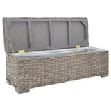 Storage Box Grey 110 cm Natural Kubu Rattan & Solid Wood Mahogany - Top-Down View