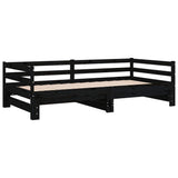 Pull-out Day Bed without Mattress Black 90x190 cm - Side View