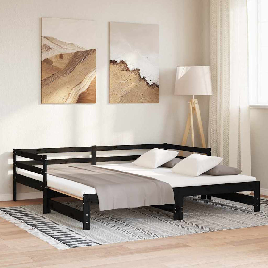 Pull-out Day Bed without Mattress Black 90x190 cm