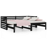 Pull-out Day Bed without Mattress Black 2x(90x190) cm - Front View