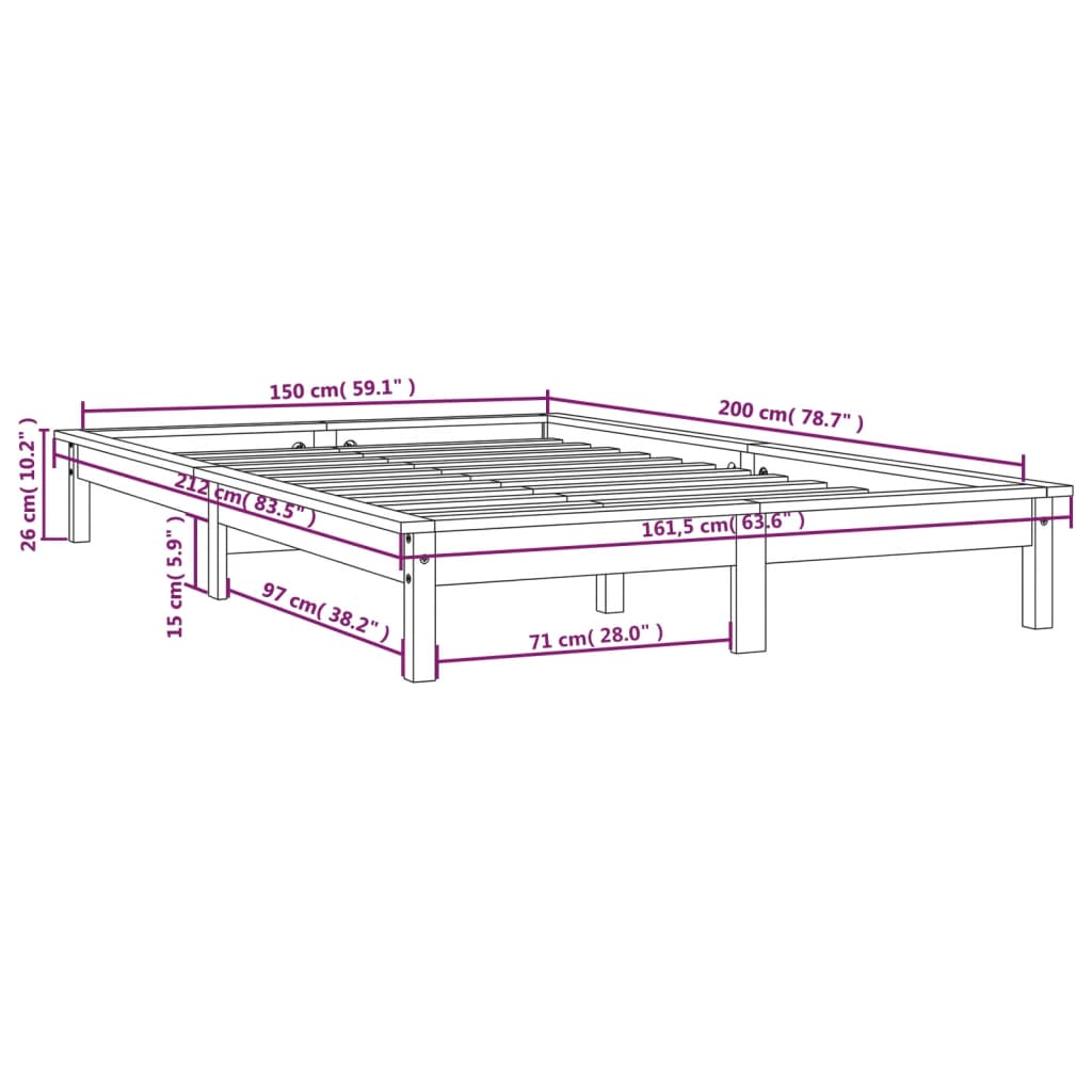Bed Frame without Mattress White Solid Wood Pine 150x200 cm
