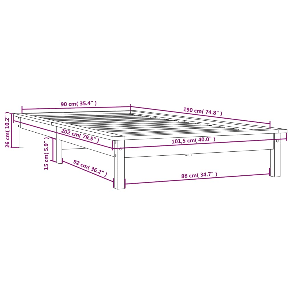 Bed Frame without Mattress Honey Brown 90x190 cm Solid Wood