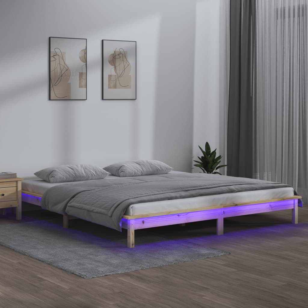 LED Bed Frame without Mattress 150x200 cm Solid Wood