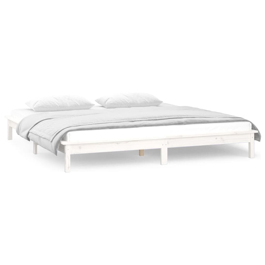 LED Bed Frame without Mattress White 150x200 cm Solid Wood