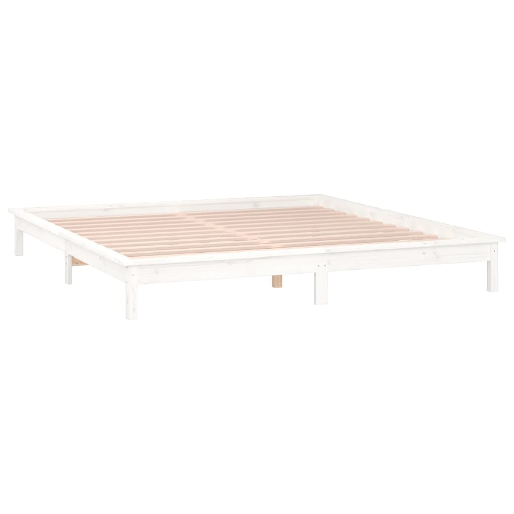 LED Bed Frame without Mattress White 150x200 cm Solid Wood