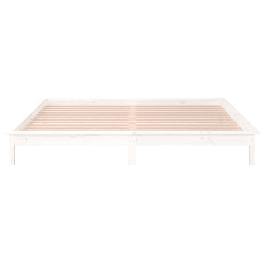 LED Bed Frame without Mattress White 150x200 cm Solid Wood