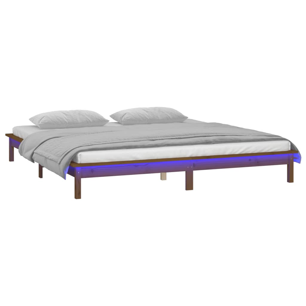 LED Bed Frame without Mattress Honey Brown 150x200 cm Solid Wood