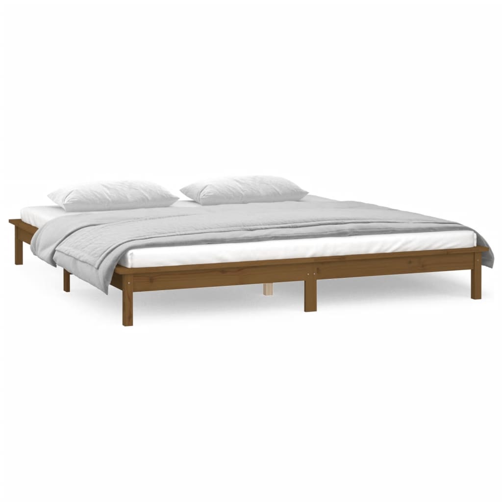 LED Bed Frame without Mattress Honey Brown 150x200 cm Solid Wood