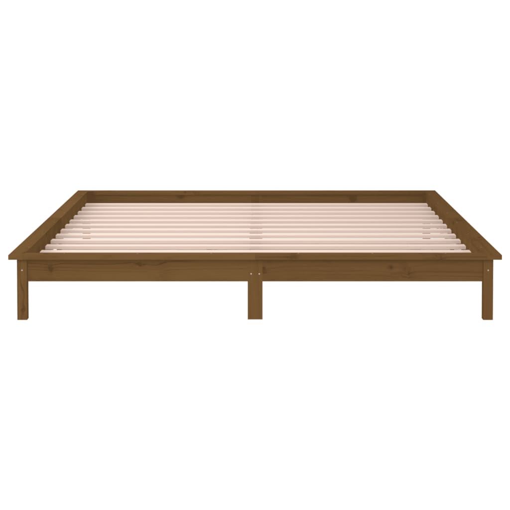 LED Bed Frame without Mattress Honey Brown 150x200 cm Solid Wood