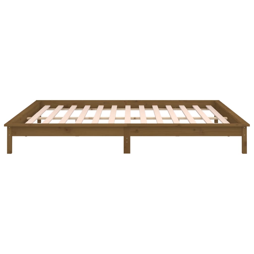 LED Bed Frame without Mattress Honey Brown 150x200 cm Solid Wood