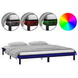 LED Bed Frame without Mattress Black 150x200 cm Solid Wood - Front View