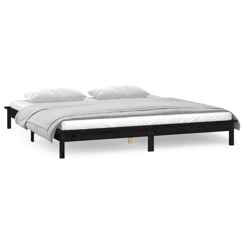 LED Bed Frame without Mattress Black 150x200 cm Solid Wood
