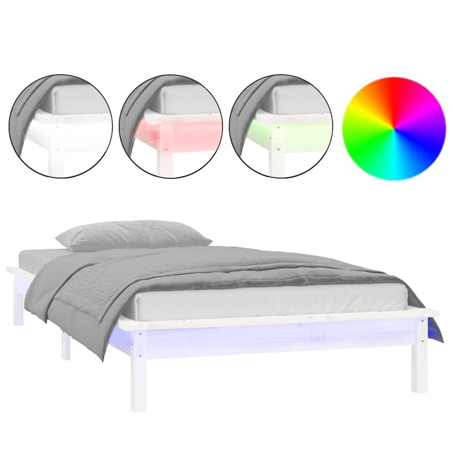 LED Bed Frame without Mattress White 90x190cm Single Solid Wood