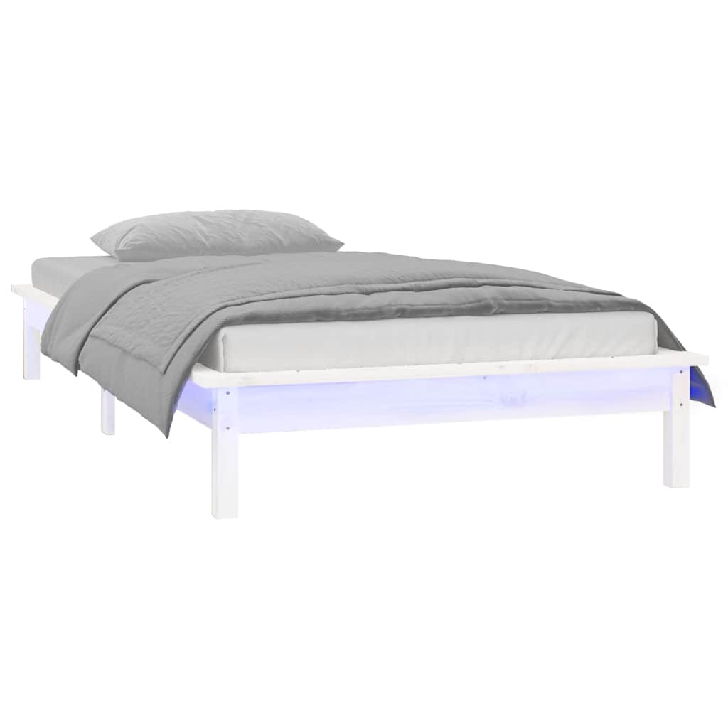 LED Bed Frame without Mattress White 90x190 cm Solid Wood