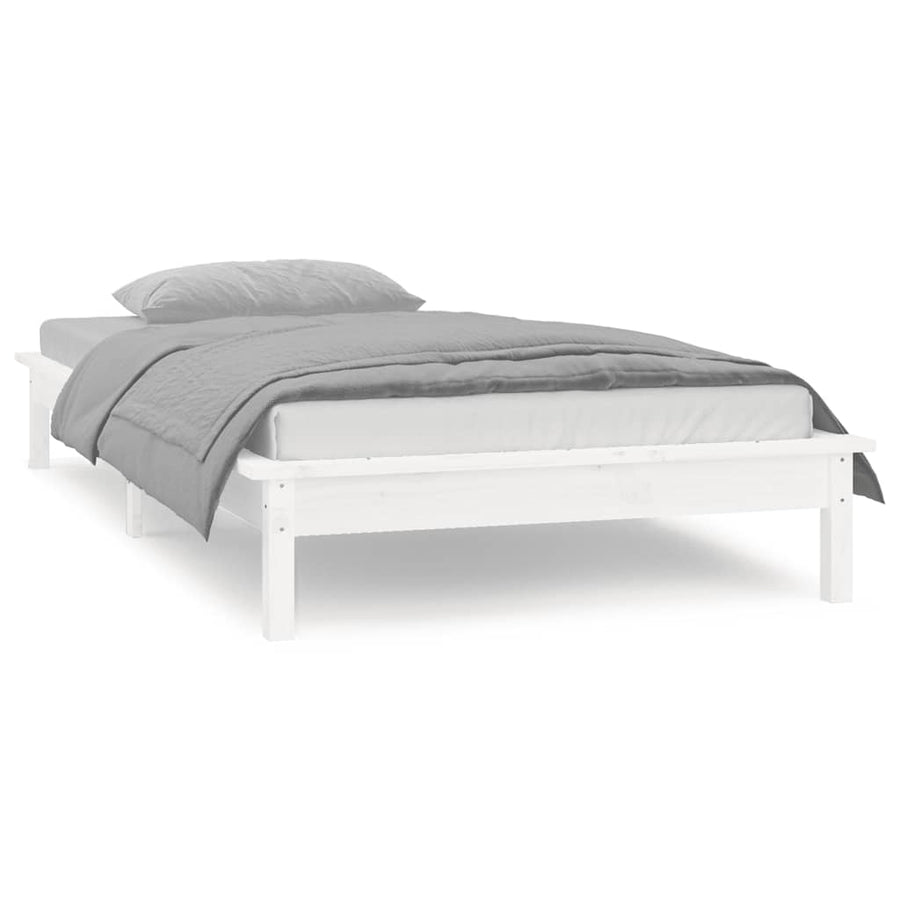 LED Bed Frame without Mattress White 90x190cm Single Solid Wood