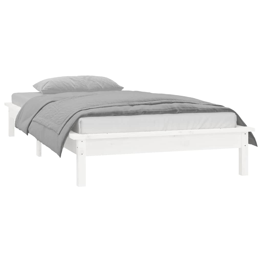 LED Bed Frame without Mattress White 90x190 cm Solid Wood