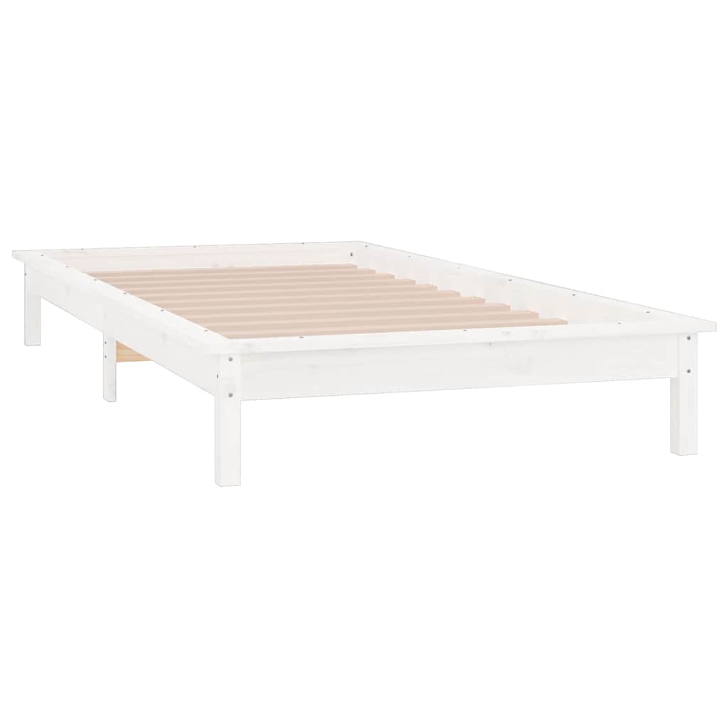LED Bed Frame without Mattress White 90x190 cm Solid Wood