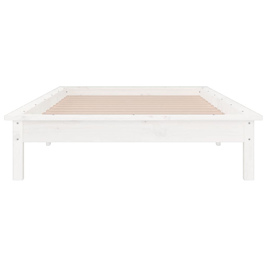 LED Bed Frame without Mattress White 90x190cm Single Solid Wood