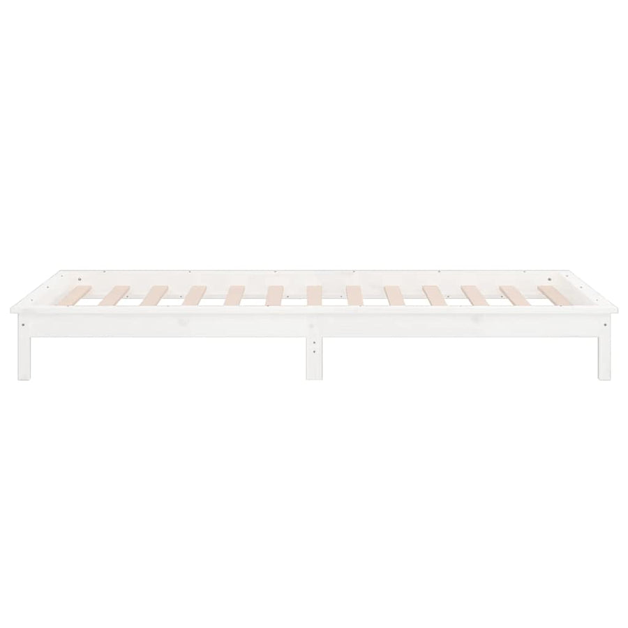LED Bed Frame without Mattress White 90x190cm Single Solid Wood