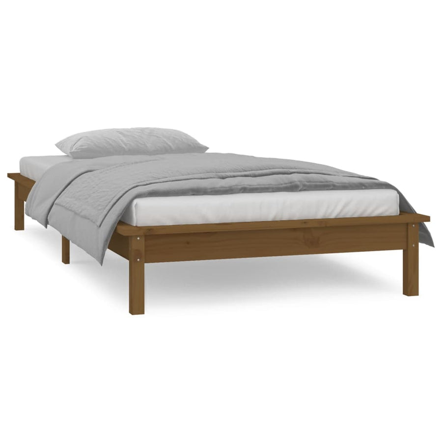 LED Bed Frame without Mattress Honey Brown 90x190cm Solid Wood
