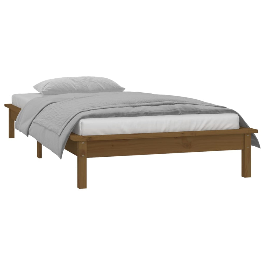 LED Bed Frame without Mattress Honey Brown 90x190cm Solid Wood