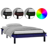 LED Bed Frame without Mattress Black 90x190 cm Solid Wood - Front View