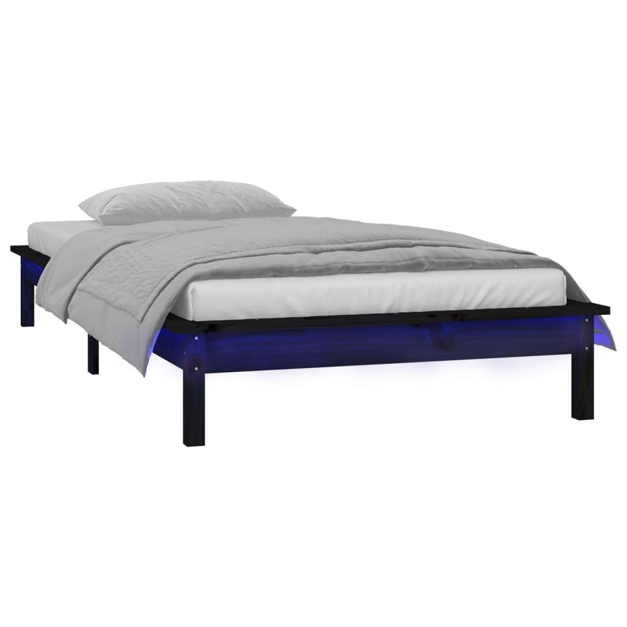 LED Bed Frame without Mattress Black 90x190cm Single Solid Wood