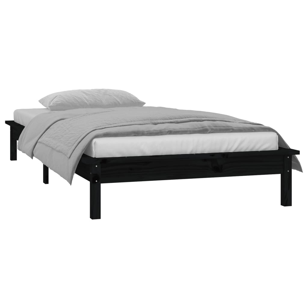 LED Bed Frame without Mattress Black 90x190 cm Solid Wood